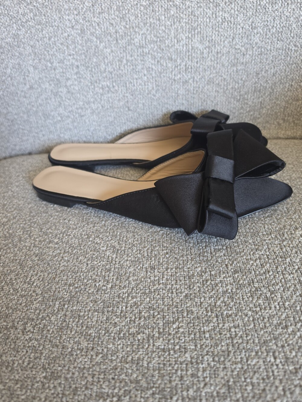 Satin Bow Mule Flats Black Sz 41